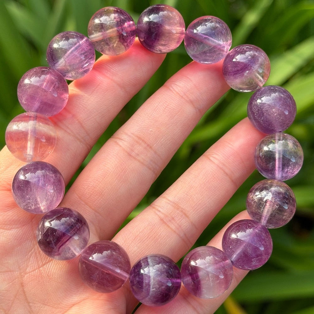 15mm‎ stretchable banded purple fluorite bracelet 0835
